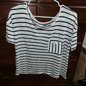 Aerie Black & White Striped Cropped T-Shirt